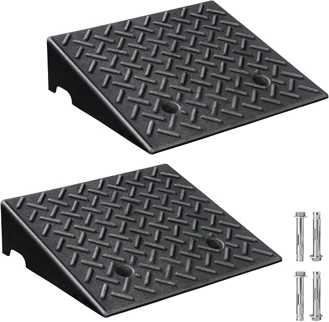 Rubber Curb Ramp, 5" Rise Height 2 Pack, Heavy-Duty 4 T Capacity Threshold Ramps, 19.7" L x 16.5" W Driveway Ramps for Cars, Wheelchairs, Bikes, Motorcycles