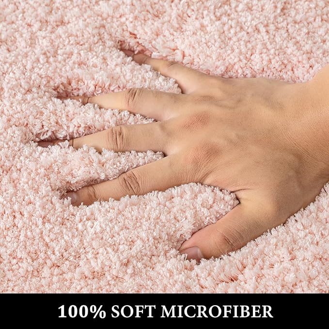 MIULEE Pink Toilet Rug U Shaped for Bathroom - Soft and Absorbent Microfiber Contour Bath Rugs for Toilet, Non Slip Rubber Backside for Extra Safety, Machine Washable - Blush, 20''x24''