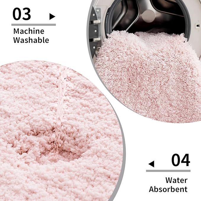 Small Bathroom Rug 17x24 Non Slip Pink Fluffy Bath Mat for Bathroom Floor Washable Plush Luxury Bath Rug for Tub Soft Shaggy Absorbent Shower Mat