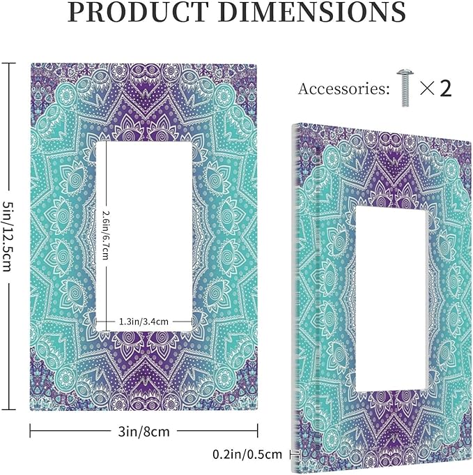 Outlet Covers Ombre Modern Mandala Floral Geometric 1 Gang Wall Plate Single Rocker Light Switch Cover Decorative GFCI Receptacle Cover Electrical Switchplate for Bathroom Bedroom Decor