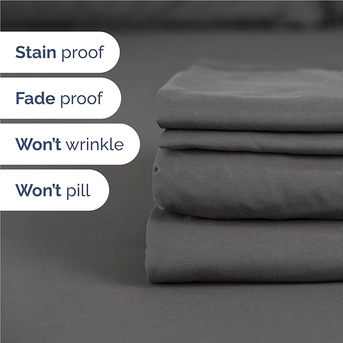 Twin XL 4 Piece Sheet Set - Cooling & Breathable Bed Sheets - Hotel Luxury Bed Sheets for Women, Men, Kids & Teens - Bedding w/Deep Pockets & Easy Fit - Soft & Wrinkle Free - Twin XL Charcoal Sheets