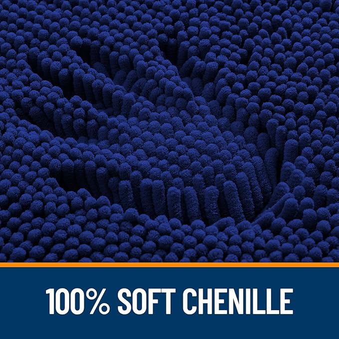 OLANLY Bathroom Rugs Sets 2 Piece, Soft Absorbent Chenille Bath Mats Area Rug Set, Non-Slip, Quick Dry, Machine Washable Bath Mats for Bathroom, Home Decor Accessories (47"x20"+24"x16", Navy)