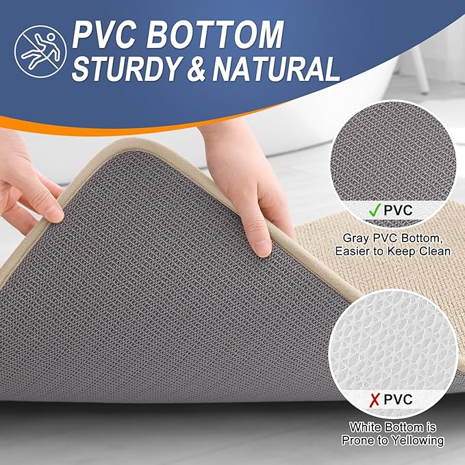 OLANLY Thick Memory Foam Bath Mat Rug 47x24, Extra Soft Absorbent Bathroom Rug, Quick Dry Bath Mats, Non-Slip, Machine Washable Carpet for Bathroom, Tub and Shower, Home Decor Accessories, Beige