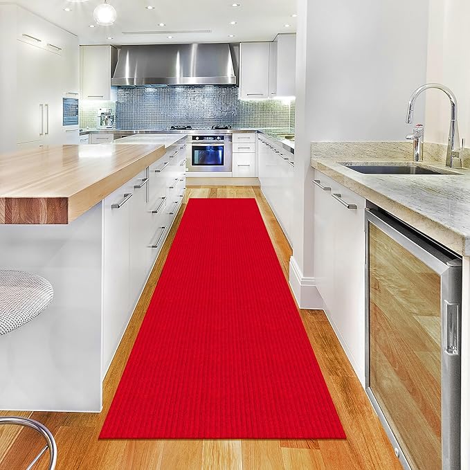 Ottomanson 2'7" x 16' Hallway Runner with Scraper Pile Extra Durable Non-Slip Rug Mat for Indoor & Outdoor Use - Ideal for Kitchen, Entryway, Patio & Garage - High-Traffic Carpet, Red