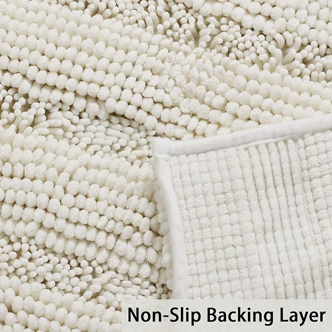 Turquoize Chenille Bathroom Rugs Set Non-Slip Bath Mats for Bathroom Extra Soft and Absorbent Shaggy Bath Mats for Bath Room Floor Indoor Mat for Kitchen/Entryway (20" x 32" and 17" x 24"), Cream
