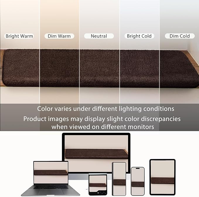 PURE ERA Carpet Stair Treads Ultra Plush 9.5" X 30"Soft Bullnose Indoor Stair Protectors Pet-Friendly Non-Slip Skid Resistant Tape Free Washable Reusable(7 Pieces,Dark Brown)