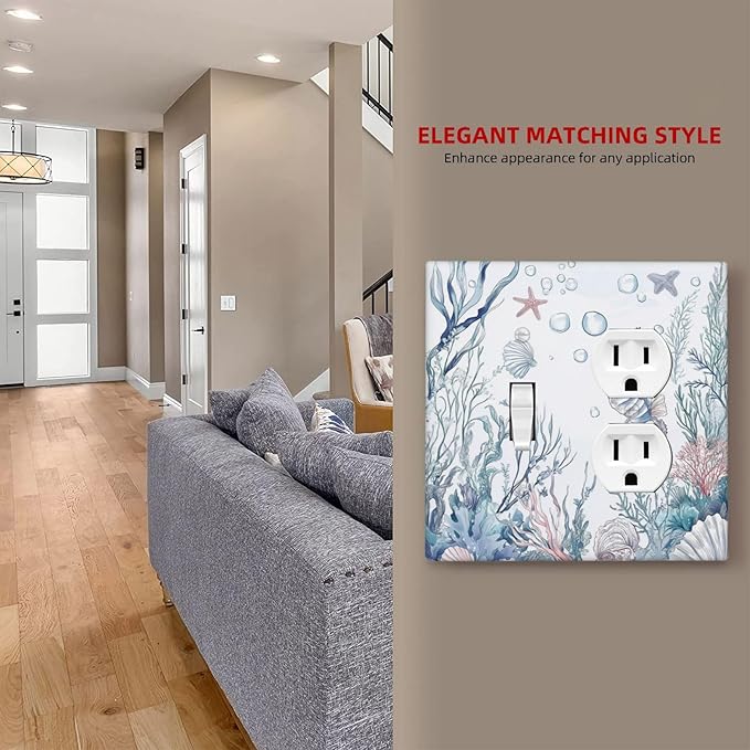 Wallplates Ocean Coral Seahorse Seashell Starfish 1 Toggle 1 Duplex Switch Plate Electrical Gfci Faceplate Decorative Light Switch Covers For Bathroom Home Decor