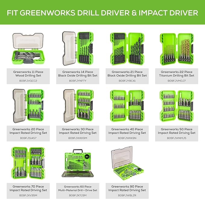 Greenworks 24V Brushless Cordless Impact Driver Kit, 1950 in./lbs Torque, 1/4'' Hex Collet, Variable Speed, 2×2Ah Batteries with 2A Charger, LED Light, 8pcs Drill/Driver Bits with Tool Bag