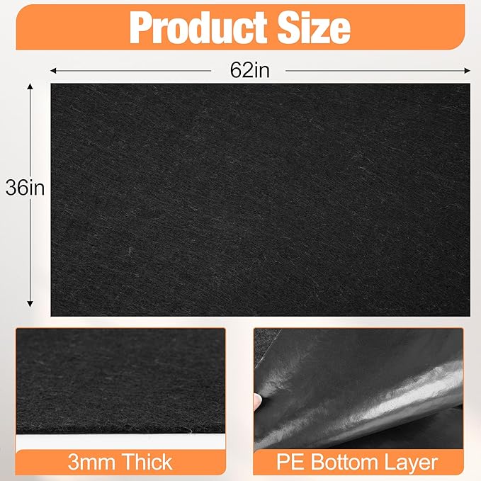 ToLanbbt Under Washing Machine Mat - 62 x 36 Inch Water Resistant Felt Floor Protector with PE Backing for Washer, Dryer, Fridge, Freezer Home Appliance, Non-Slip Refrigerator Floor Mat, Black