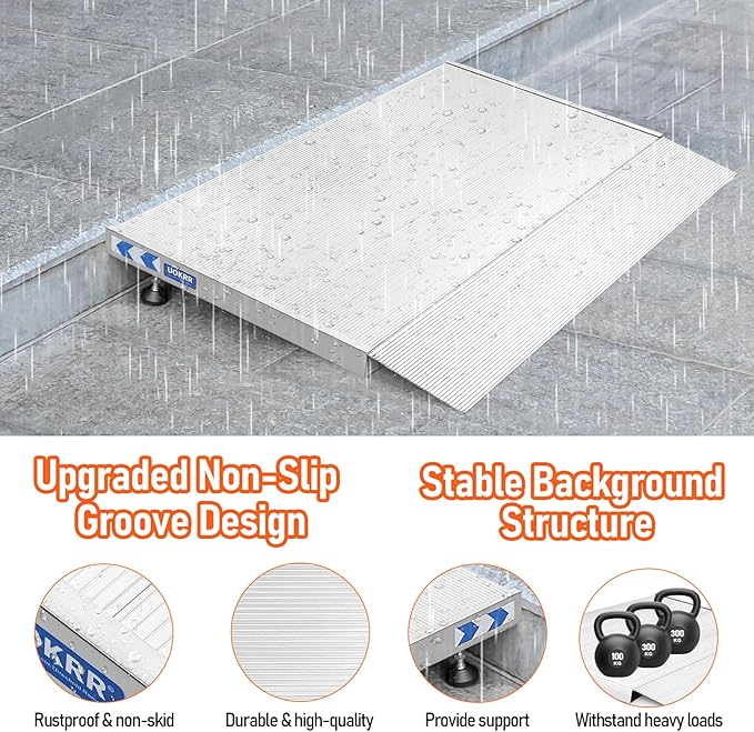 Threshold Ramp for Wheelchairs, 1.6-4.7" Rise and 24"×36" Platform Aluminum Wheelchair Ramp, Door Threshold Ramps with a Non-Slip Thick Door Mat