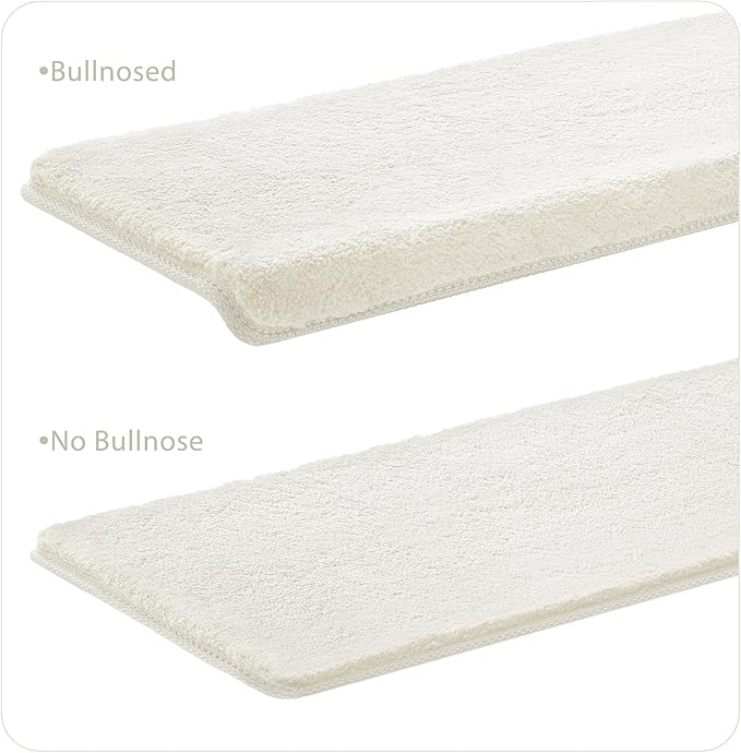PURE ERA Carpet Stair Treads Ultra Plush 9.5" X 30"Soft Bullnose Indoor Stair Protectors Pet-Friendly Non-Slip Skid Resistant Tape Free Washable Reusable(14 Pieces,White)