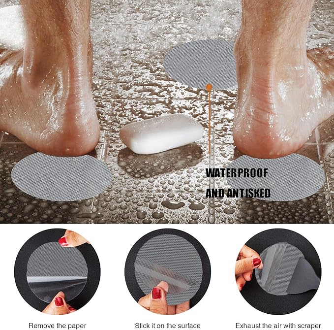 Non-Slip Bathtub Stickers, 24PCS Safety Bathroom Tubs Showers Treads Adhesive Decals Scraper (Gray)