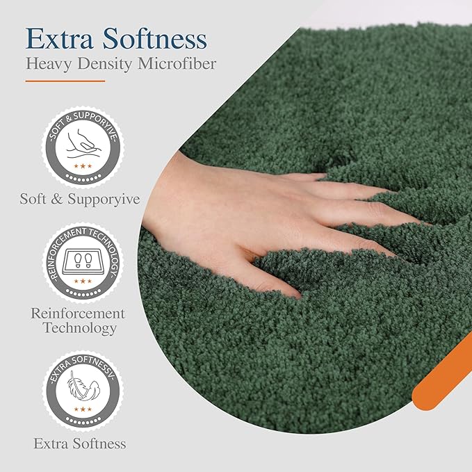 Walensee Bath Rug - Non Slip, Soft Microfiber Shaggy Bath Mat (20 x 32, Hunter Green) Water Absorbent, Machine Washable, Thick Plush Shower Mat