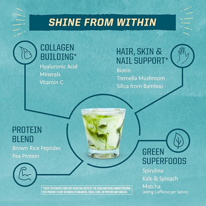 Vegan Collagen Protein Powder for Women Silica Plant Based Collagen Powder with Vegan Hair Skin and Nails Vitamins Non-GMO No Added Sugar Soy Dairy & Gluten Free (Coconut Matcha, 20 Servings)