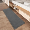 AMOAMI Upgraded Waffle Runner Rug Super Absorbent Non Slip Bath Mats for Bathroom Floor Machine Washable Bathroom Runner Rug with Tassels, Ideal for Hallway Bedroom Laundry Room, Dark Grey, 17" x 72"