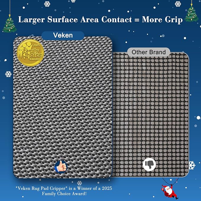 Veken Rug Gripper Pad for Hardwood Floors, Non Slip 2x4 Ft Rug Pads for Area Rugs, Thick Dark Grey Rug Grippers for Tile Floors, Under Carpet Anti Skid Mat, Keep Your Rugs Safe and in Place