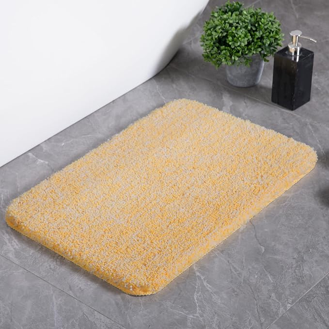 Luxury Quick Dry Non-Slip Bathroom Rugs【17'' x 24'' Chick Yellow】 Highly Absorbent Washable and Ultra Soft, Extra Thick Fluffy Bath Mats for Shower/Kitchen/Bathtub Floor