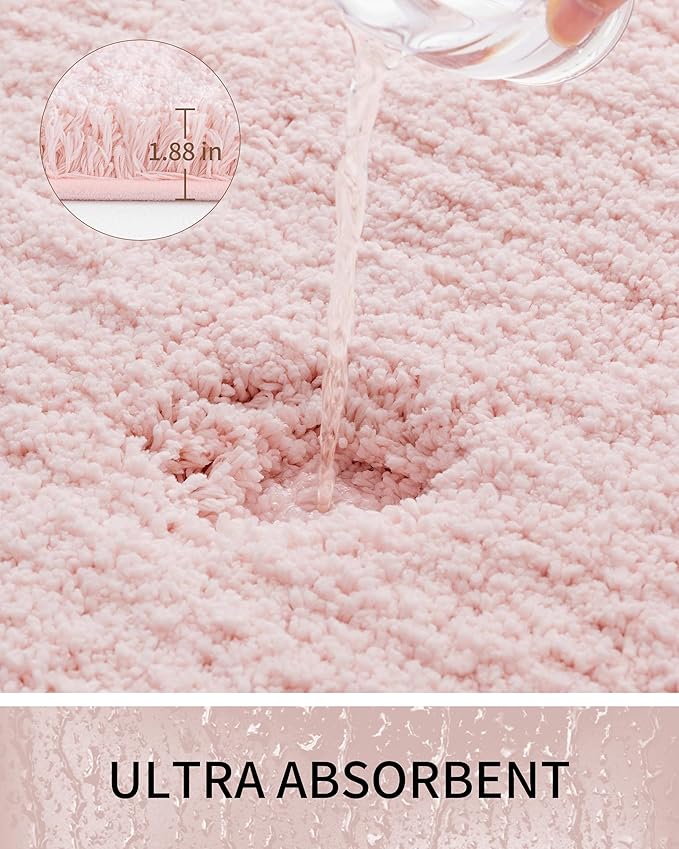 Bathroom Rugs 70x24, Ultra Thick Shaggy Soft Microfiber Absorbent Bath Rug, High Density Foam Latex Non Slip Backing, Machine Washable Bath Mats for Bathroom Floor & Sink, Pink