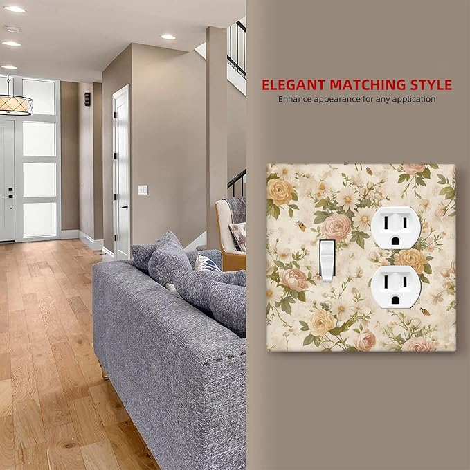 Wallplates Boho Vintage Roses Pink Red Yellow Bouquet Floral 1 Toggle 1 Duplex Switch Plate Electrical GFCI Faceplate Decorative Light Switch Covers for Bedroom living Room Decor