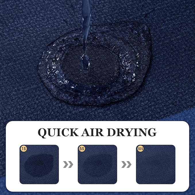 Ultra Thin Bath Mat, Upgrade Non Slip Thin Bath Mats Fit Under Door, Quick Dry Ultra Absorbent Bathroom Rugs, Machine Washable Bath Rugs for Bathroom, Dark Blue/Bordered/24"x17"+ 24"x20" Contour Rug