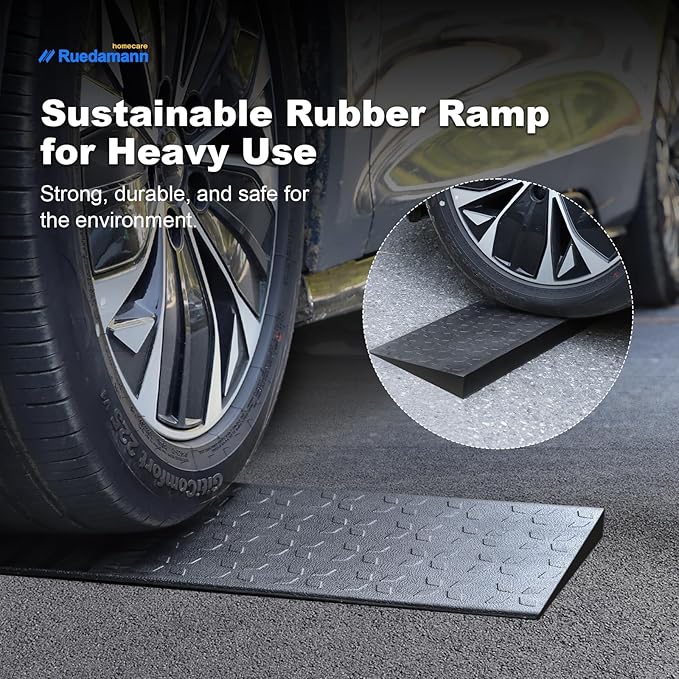 Ruedamann 1.4" Rise Threshold Ramps for Doorways, Sturdy Rubber Threshold Ramp, Non-Slip Ramp for Wheelchair for Home, Adjustable and Cuttable for Wheelchairs, Scooters, Sweepers, Curbs