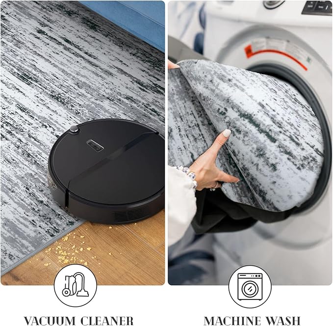 Modern Abstract 4x6 Living Room Washable Rug Non-Slip Soft Bedroom Area Rug Black Grey White Thin Print Faux Wool Floor Carpet Throw Rugs for Nursery Playroom Dining Room Indoor Home Decor