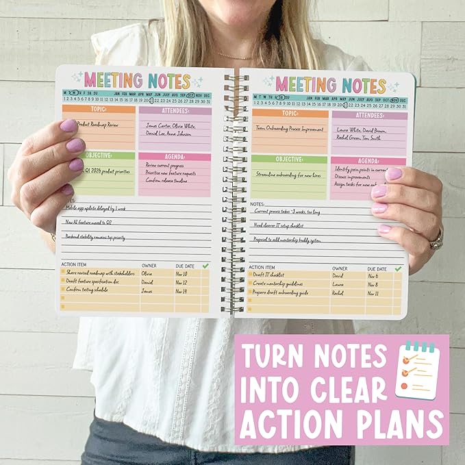 Meeting Notebook For Work Organization - Work Meeting Notebook for Women, Notebooks for Note Taking, Project Planning Notebooks, Note Books for Workers, Business Organizer Planner