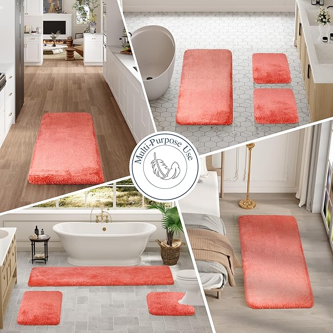Walensee Large Bathroom Rug (24 x 72, Living Coral) Extra Soft and Absorbent Shaggy Mat Machine Washable Microfiber Bath Mat, Non Slip Bath Mat, Luxury Bathroom Floor Mats