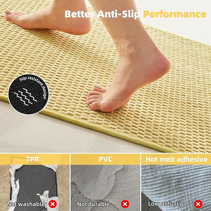 Toilet Rug, Thin Toilet Rugs U Shaped Washable Non Slip Absorbent Quick Dry Low Pile Toilet Mat, Yellow 20"x24" U Shape