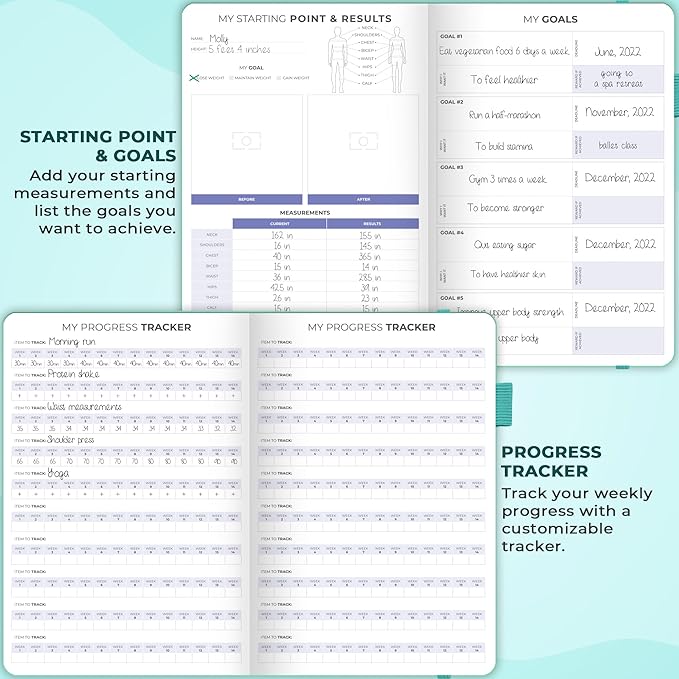 Clever Fox Fitness & Food Journal – Nutrition & Workout Planner for Women & Men – Diet & Gym Exercise Log Book with Calendars, Diet & Training Trackers - Undated, A5 Size, Hardcover (Turquoise)