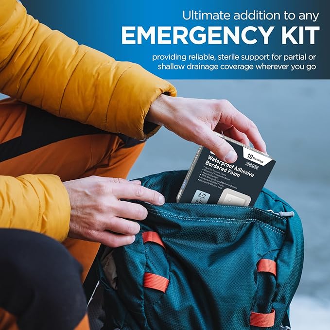 MED PRIDE Sterile Waterproof Silicone Foam Dressing with Adhesive Border, Absorbent Bandage, Protects Against Infection (4x4 Inch (Pack of 10))