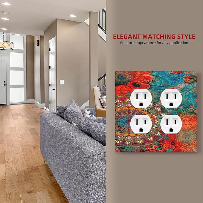 Decorative Light Switch Cover Plate Abstract Ombre Colorful Indian Mandala 2 Gang Socket Covers Double Duplex Wallplates Switch Plates and Outlet Covers for Bedroom Bathroom Decor