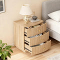 Grooved Wood End Table with 3 Drawers, Curved Edge Storage Side Table, Three Drawer Nightstand Compact Sofa Bedside Table for Bedroom, Living Room and Small Spaces, Natural