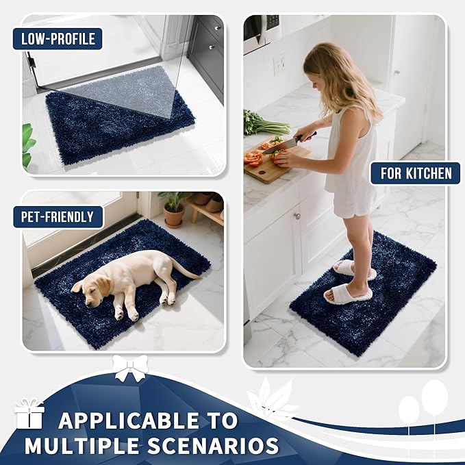Yimobra Bathroom Rug Set 2 Piece, Luxury Shaggy Bath Mat Set with Non Slip Backing, Ultra Soft & Absorbent Mats for Bathroom Floor, Machine Washable, 44"x24"+24"x17", Blue
