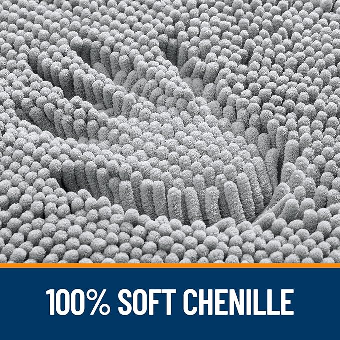 OLANLY Bathroom Rugs Sets 2 Piece, Soft Absorbent Chenille Bath Mats Area Rug Set, Non-Slip, Quick Dry, Machine Washable Bath Mats for Bathroom, Home Decor Accessories (47"x20"+24"x16", Light Grey)
