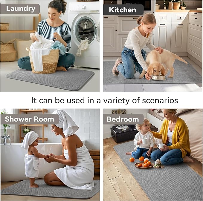 Long Kitchen Runner Rugs Sets of 2 PCS Non Slip Washable, Linen-Like 0.3" Thick Cushioned Absorbent Kitchen Mats for Floor, Mild Anti-Fatigue Sink Laundry Standing Mat, Gray 17"x30"+17"x71"