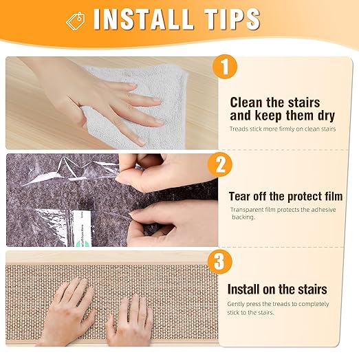 Deerly Carpet Stairs Runner Non Slip 7pcs Breathable Linen Stair Runner for Wooden Steps Peel and Stick Stairs Treads Indoor Absorbent Staircase Covers Mat with Self-Adhesive Backing 8"X30" Beige