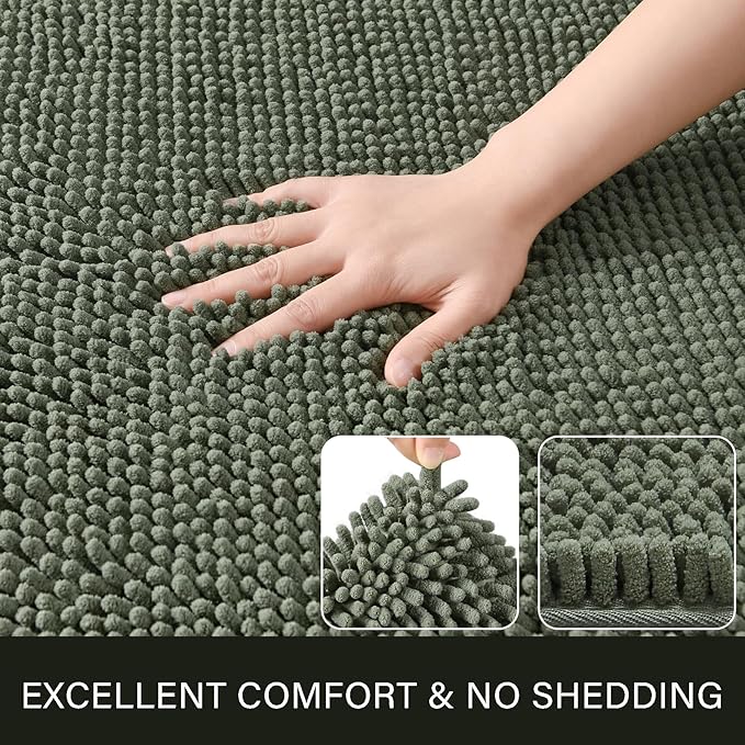 LOCHAS Luxury Bathroom Rug Shaggy Bath Mat 24 x 60 Inch, Washable Non Slip Bath Rugs for Bathroom Shower, Soft Plush Chenille Absorbent Carpets Mats, Sage Green