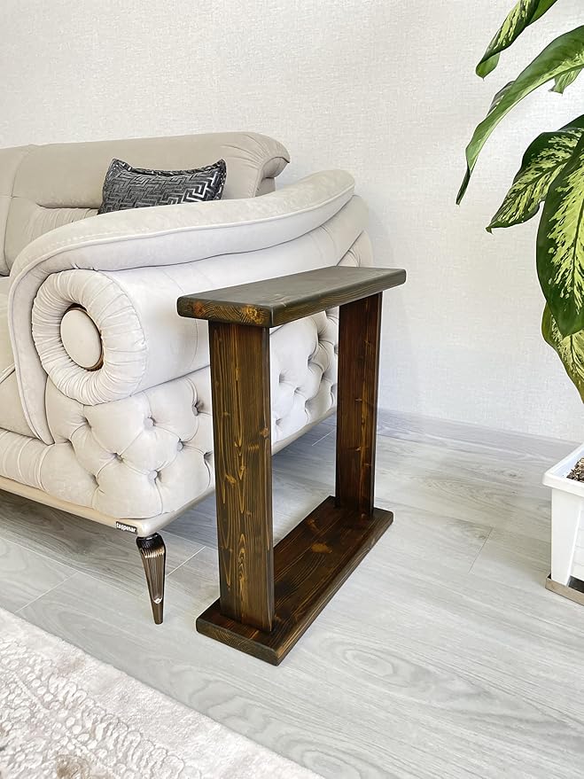 Very Narrow 7 inch Width Side Table for Small Apartment Space Between Chairs, Skinny Table for Recliner, Couch, Armchair, Thin Slim End Table for Living Room, Bedroom,Drinks (Walnut)