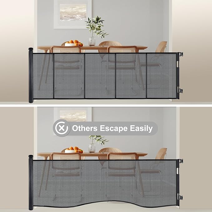 55 inches Retractable Baby Gate, 34 inches Tall Extra Wide Pet Gate for Stairs, Hallways and Doorways, Indoor Outdoor Safety Gate for Toddlers & Small Dogs, Black