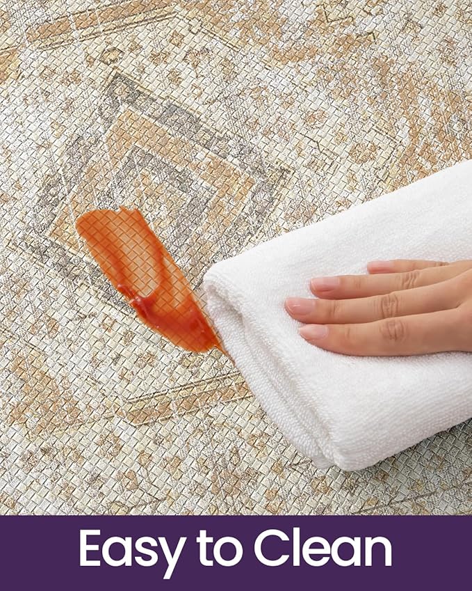 DEXI Kitchen Floor Mats Anti Fatigue, 17x29+17x59 Large Cushioned Runner Rug Waterproof, Standing Comfort Memory Foam Padded for Front Sink Laundry Office Set of 2, Beige and Light Orange