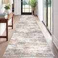 KOZYFLY Modern Abstract Washable Rug Runner 2.6x12 Hallway Rug Runner Non-Slip Soft Kitchen Runner Rugs, Multi Grey Striped Carpet for Entryway Bathroom Laundry Room Foyer