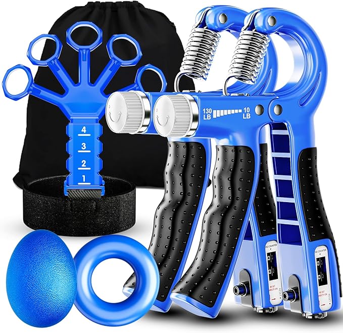 Grip Strength Trainer(5 Pack) with Finger Exerciser, Hand Grip Strengthener, Finger Stretcher,Grip Ring & Stress Relief Ball for Muscle Building and Injury Recover with Carry Bag