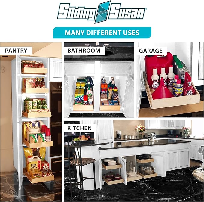SlidingSusan Pull Out Drawer Organizer for Cabinets, Gliding Soft Close Shelves for Kitchen, Pantry, Bathroom, & Storage Organization, 9 Ply Baltic Birch, 14 Inch Wide x 18 Inch Deep
