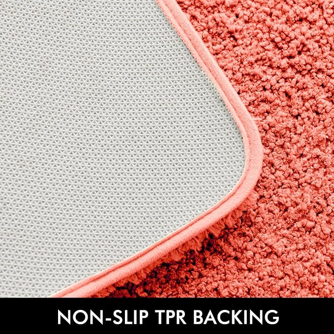 MIULEE Extra Thick Non Slip Bathroom Rug Shaggy Soft Bath Mat Plush Microfiber Absorbent Water for Shower Tub Machine Washable (Living Coral, 20x30 Inches)