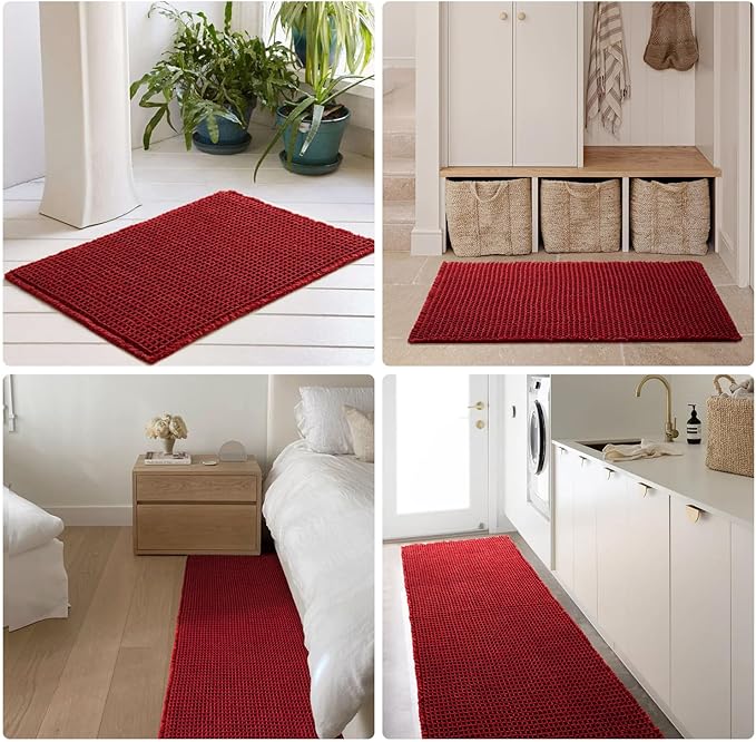 Waffle Bath Mat, Boho Bathroom Rugs Non Slip Washable Super Absorbent Quick Dry Bath Mat Farmhouse Bathroom Decor, 36"x24" Burgundy