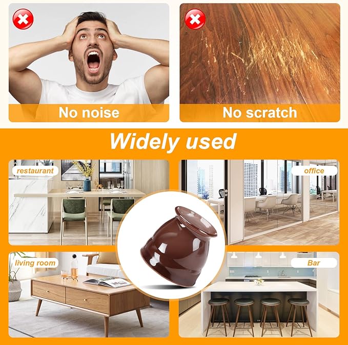 CHUNZEXI 24 Pack Chair Leg Floor Protectors for Hardwood Floors, Silicone Felt Covers Pads Caps, Protect Wood Furniture Feet Floors Noise Reduce and Scratch (Universal Small & Brown)