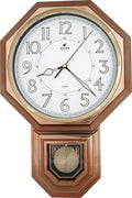 JUSTIME Traditional Schoolhouse Luminious Arabic Regulator Wall Clock, Chiming Wall Clocks with Pendulum & Westminster Chime Hourly, Schoolhouse Wall Decor Battery Operated (Vintage Copper)