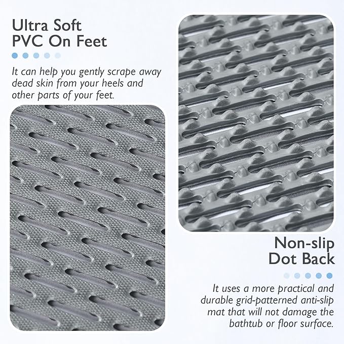 Extra Large Non-Slip Shower Mat, Fast-Dry PVC Bath Stall Tub Mat, Drain-Hole Design for Shower Stall Tub for Elderly/Kids, Non Slip Bath Mat Bathroom Safety Accessory, Gray 47"x32"