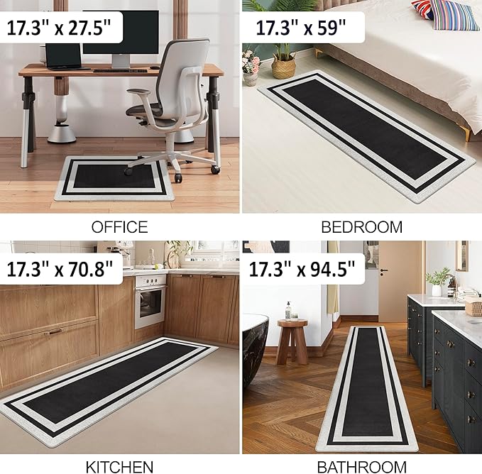 Anti Fatigue Kitchen Mats Memory Foam Cushioned Rugs Non Skid Kitchen Rugs Comfort Standing Desk Mats for Office, Home, Laundry Room Waterproof & Ergonomic Black 17.3 Inch x 47.2 Inch